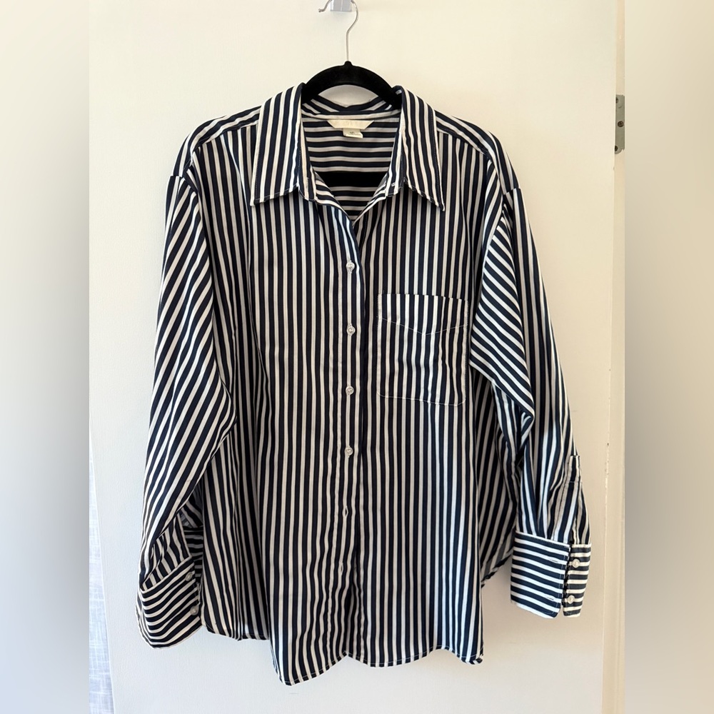 H&M Navy and White Striped Button Down